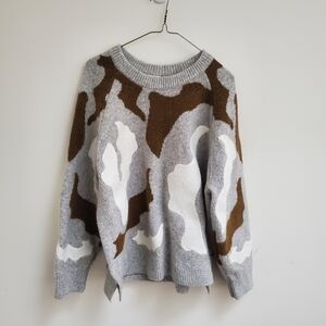 H&M Men's Camouflage Crewneck Sweater - Gray and Brown Size M